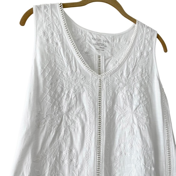 100% Cotton Embroidered Oversized Tunic Tank by Karyn Seo White Size Small - Picture 2 of 7